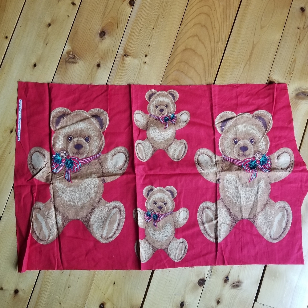 Wamsutta Christmas Cotton Fabric Teddy Bears on Red by Hallmark Appliques 26x18